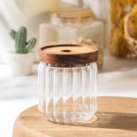 Банка стеклянная для хранения сыпучих продуктов Magistro &laquo;Дафна&raquo;, 400 мл, 9&times;10,5 см, с деревянной крышкой