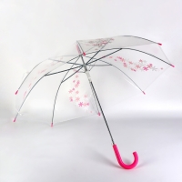 Зонт - трость полуавтоматический &laquo;Цветы&raquo;, 8 спиц, R = 45/53 см, D = 106 см, цвет прозрачный/розовый