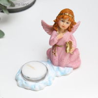 Сувенир полистоун подсвечник со свечой "Девочка-ангел в розовом платье"  9х12х5,2 см