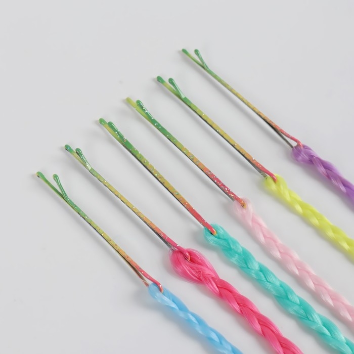 Набор косичек, на невидимке, 32 см, 6 косичек, люминесцентные, разноцветные