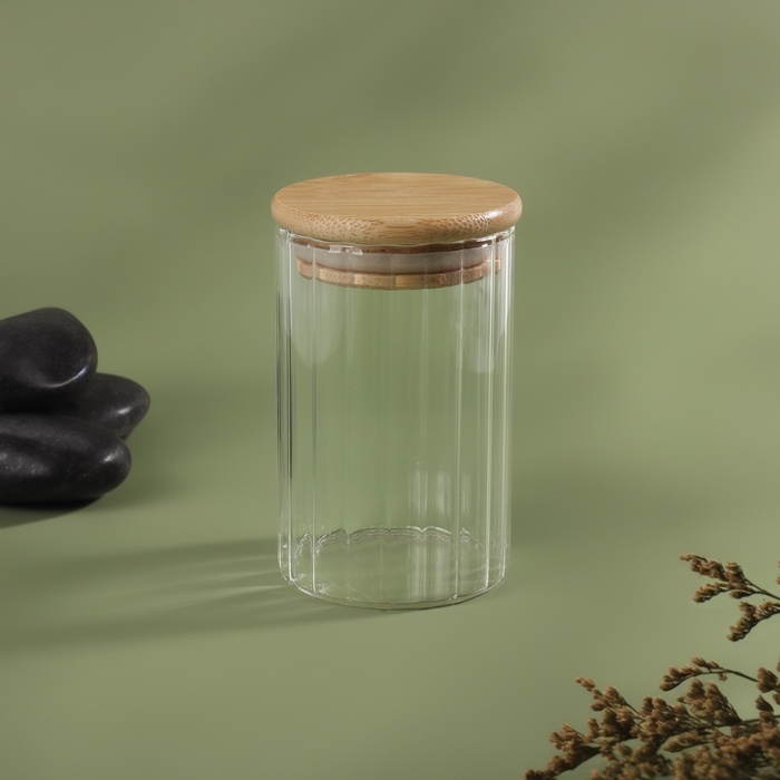 Органайзер для хранения ватных палочек &laquo;BAMBOO&raquo;, с крышкой, d6,5 &times; 10 см, в картонной коробке, цвет прозрачный/коричневый