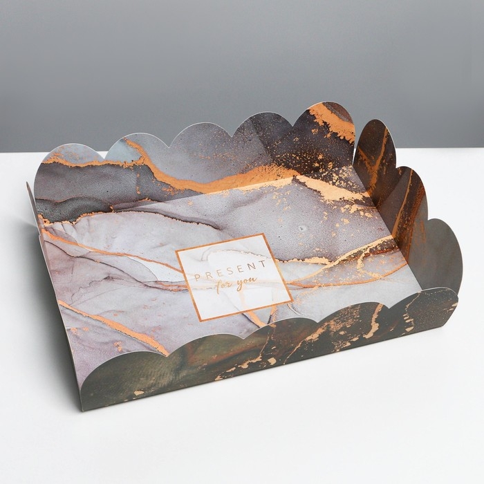 Коробка для печенья, кондитерская упаковка с PVC крышкой, &laquo;Мрамор&raquo;, 20 х 30 х 8 см