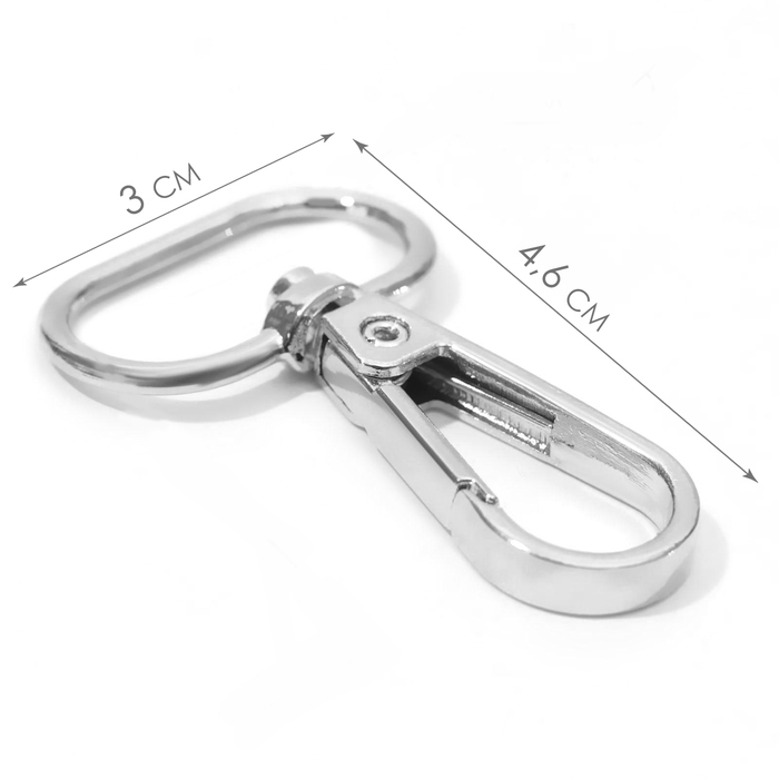 Карабин металлический, 46 &times; 30 мм / 25 &times; 2,5 мм, 5 шт, цвет серебряный