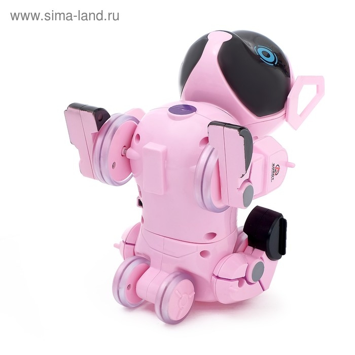 Робот собака &laquo;Паппи&raquo; , с программированием, на пульте управления, интерактивный: звук, свет, на аккумуляторе, розовый