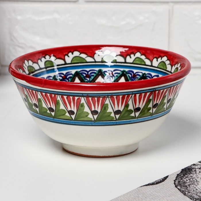 Набор салатников Риштанская керамика "Узоры", 15 см, 3 шт, в подарочной упаковке, красные