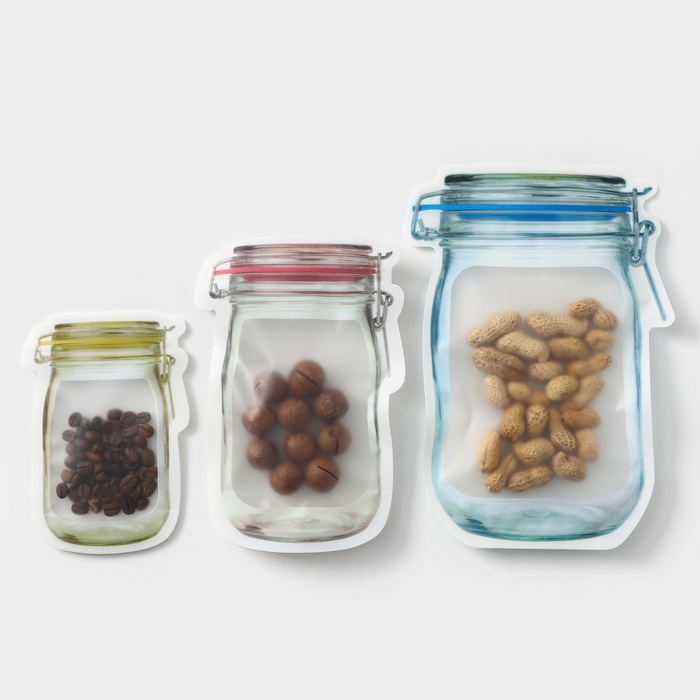 Пакеты для хранения с защелкой &laquo;Баночки&raquo;, 0,9 л, 0,5 л, 0,15 л