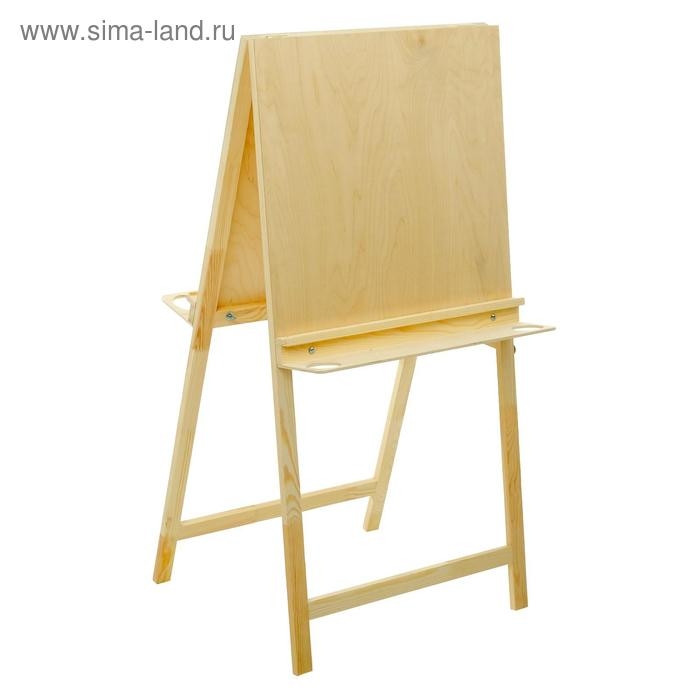 Мольберт тип «Хлопушка», двусторонний, 120 х 60 х 65 см, планшет 60 х 60 см, полка с двумя подстаканниками, неокрашенное дерево, Calligrata Мольберт тип «Хлопушка», двусторонний, 120 х 60 х 65 см, планшет 60 х 60 см, полка с двумя подстаканниками, неокрашенное дерево, Calligrata