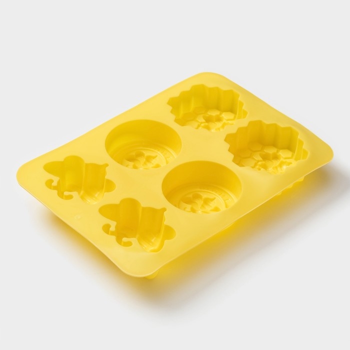 Форма для выпечки Доляна &laquo;Пчелиный рай&raquo;, силикон, 6 ячеек, 25,7&times;17,7&times;3 см, цвет жёлтый