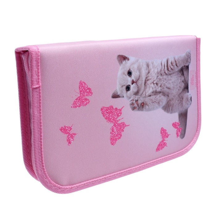 Пенал 3 секции, вкладка внутри, 140 х 210 х 40 мм, тканевый, Calligrata TOP Block Пенал 3 секции, вкладка внутри, 140 х 210 х 40 мм, тканевый, Calligrata TOP Block "Котенок"