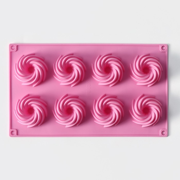 Форма для выпечки Доляна &laquo;Немецкий кекс. Вихрь&raquo;, силикон, 28,5&times;17 см, 8 ячеек, цвет розовый
