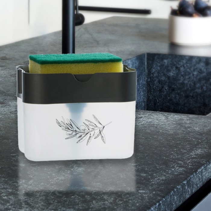 Дозатор для моющего средства кухонный &laquo;Sweet home&raquo;,с подставкой для губки, серый, 12 х 10,5 см.