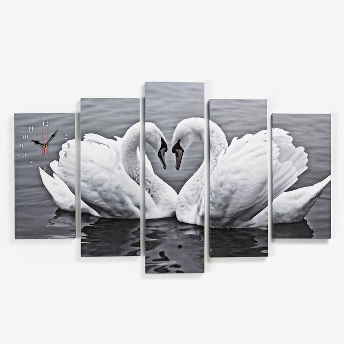 Часы-картина настенные, модульные Часы-картина настенные, модульные "Пара лебедей", бесшумные, 80 х 140 см