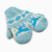 Новый год. Варежки женские шерстяные &laquo;Олень со снежинкой&raquo;, цвет голубой, размер 20-22