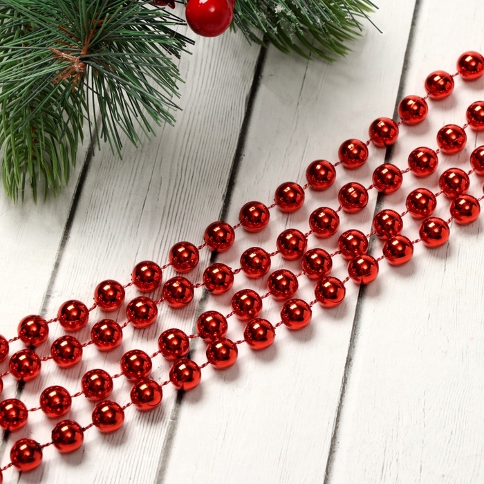 Бусы на ёлку 2,7 м "Шарики" d-9 мм, красный