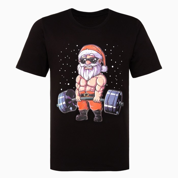 Футболка мужская новогодняя &laquo;Спортивный дед мороз&raquo;, цвет чёрный, размер 58