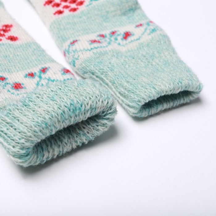 Варежки женские шерстяные &laquo;Рябинка&raquo;, цвет голубой, размер 20-22