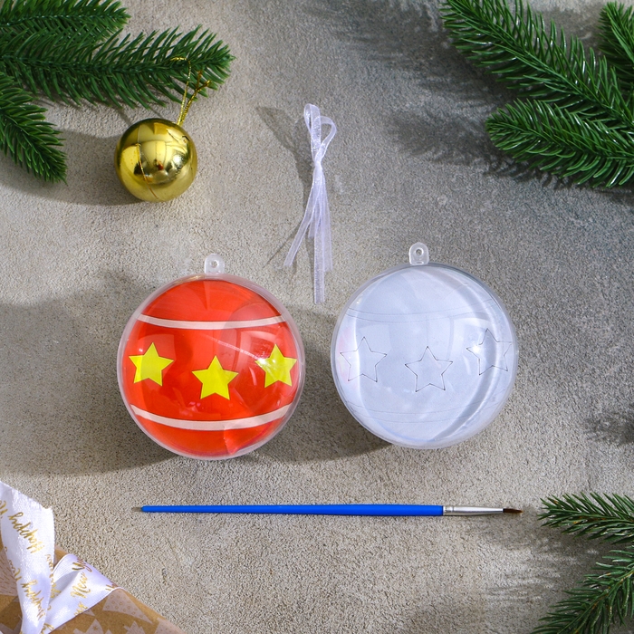 Ёлочное украшение под раскраску «Шар» размер: 8 см; 2 шт., кисть Ёлочное украшение под раскраску «Шар» размер: 8 см; 2 шт., кисть