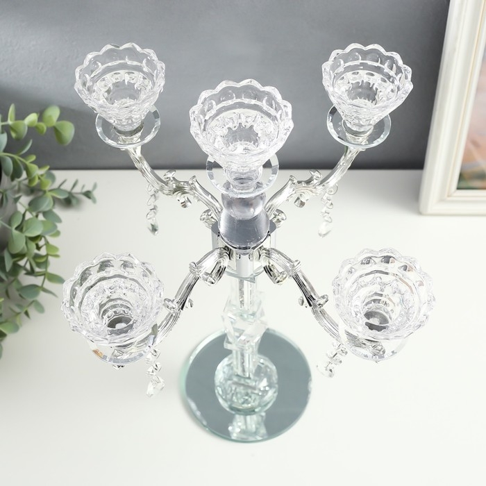 Подсвечник стекло на 5 свечей "Канделябр с хрусталиками" бисер в ножке 32х32х39,5 см