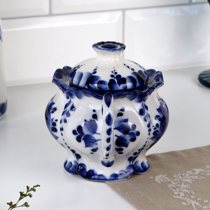 Сахарница &laquo;Цветок&raquo;, малая 17х10х11,5 см гжель