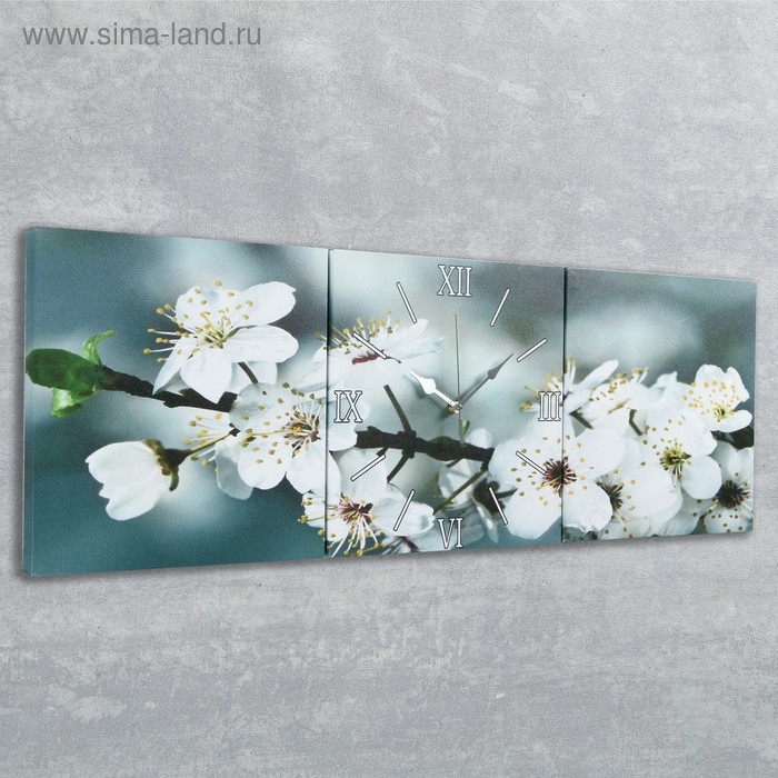 Часы настенные, модульные, серия: Цветы, Часы настенные, модульные, серия: Цветы, "Весеннее цветение", 35х110 см