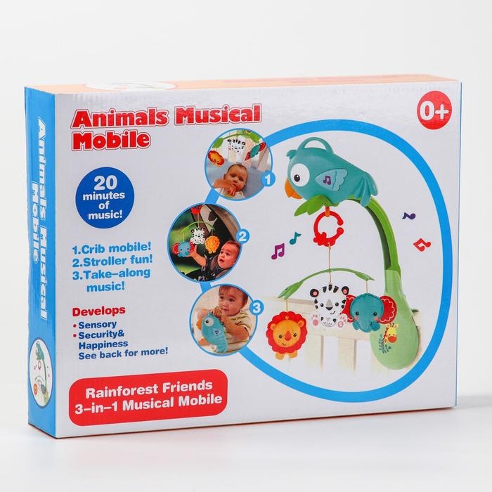 Мобиль музыкальный на кроватку &laquo;Тропический лес. Попугайчик&raquo;, 3 игр., на батарейках, съемный муз.блок