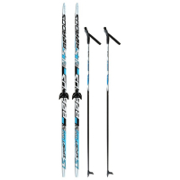 Комплект лыжный: пластиковые лыжи 180 см без насечек, стеклопластиковые палки 140 см, крепления NN75 мм, цвета МИКС