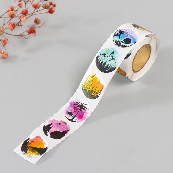 Наклейка бумага "Природа" d=2,5 см 252 шт в рулоне