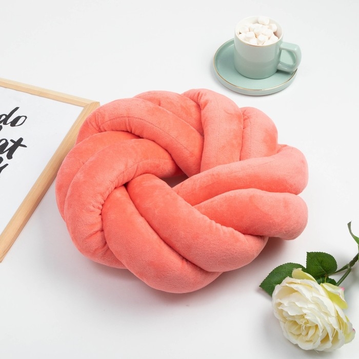 Подушка-узел Этель, d=33см, цв. коралловый, велюр Подушка-узел Этель, d=33см, цв. коралловый, велюр