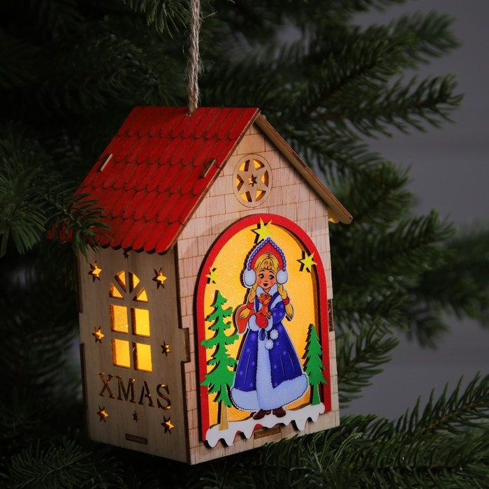 Ёлочная игрушка &laquo;Домик со Снегурочкой&raquo;, от батареек, свечение тёплое белое
