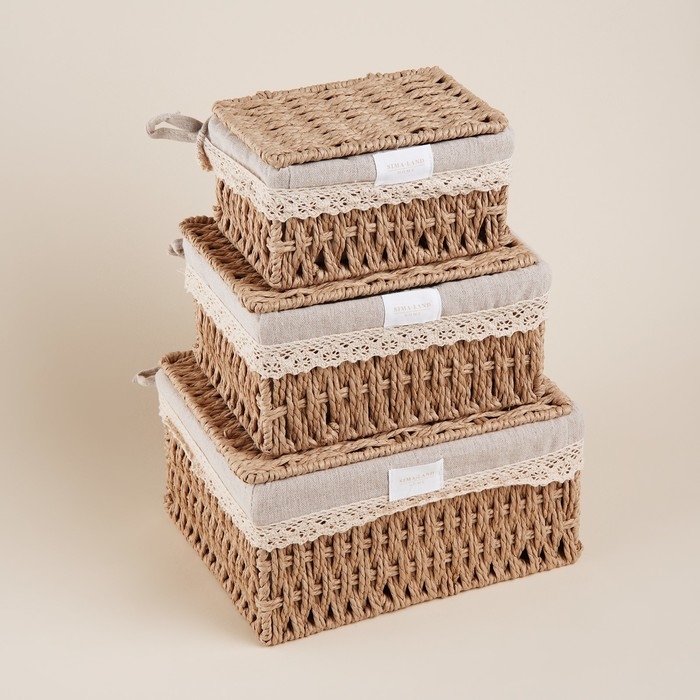 Набор плетеных корзин для хранения ручной работы SL Home, 3 шт