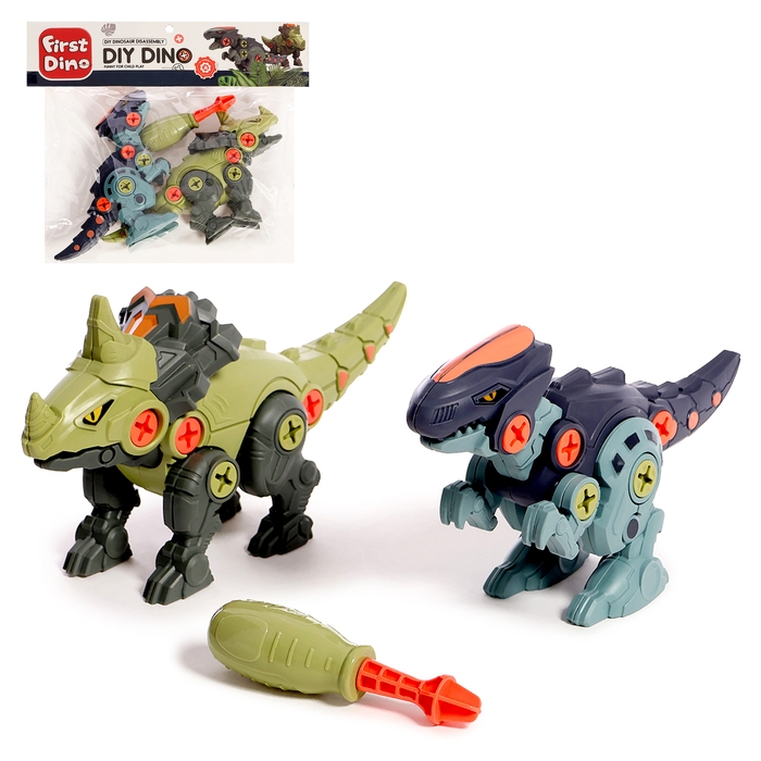 Конструктор винтовой &laquo;Мир динозавров&raquo;, набор 2 штуки, с отвёрткой