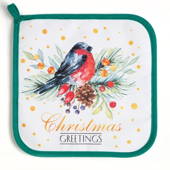 Прихватка "Сhristmas greetings", 19х19 см, цвет МИКС, саржа,100% х/л, ватин 250г/м2