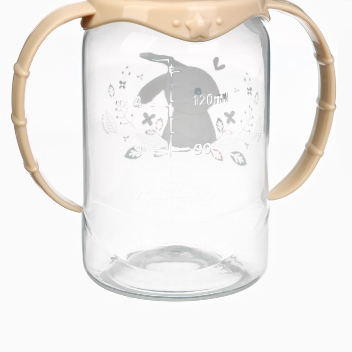 Бутылочка для кормления &laquo;Зайчик&raquo; 150 мл, цилиндр, с ручками, цвет бежевый