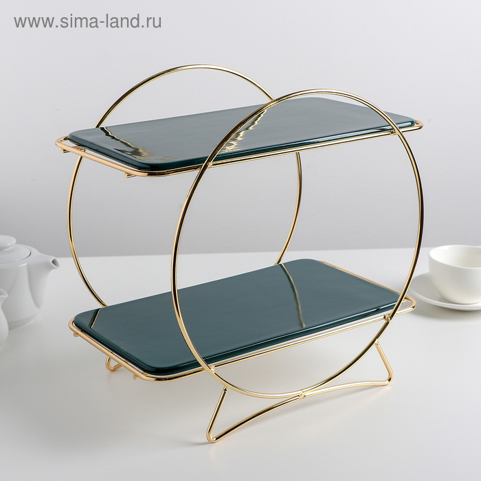 Блюдо керамическое 2-х ярусное «Изумруд», 32×19×31 см, цвет изумрудный Блюдо керамическое 2-х ярусное «Изумруд», 32×19×31 см, цвет изумрудный