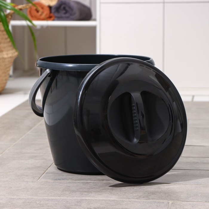Ведро с крышкой &laquo;Удачное.Эконом&raquo;, 10 л, цвет чёрный