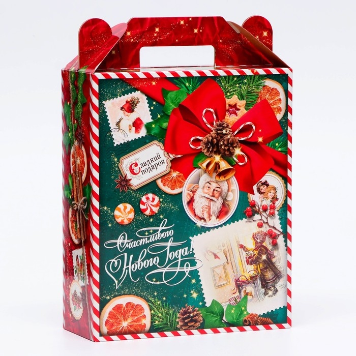 Новый год. Подарочная коробка новогодняя Изумрудный Винтаж 17 х 7 х 25,5 см. Новый год. Подарочная коробка новогодняя Изумрудный Винтаж 17 х 7 х 25,5 см.