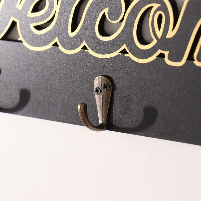 Крючки декоративные дерево "Добро пожаловать" чёрный с золотом 3х29,5х10,5 см