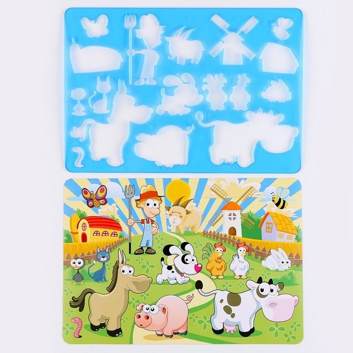 Трафарет для малышей «Весёлая ферма» с раскраской Трафарет для малышей «Весёлая ферма» с раскраской