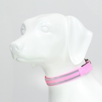 Ошейник с подсветкой Двойная полоса размер М, ОШ 40-48 х 2,5 см 3 режима свечения розовый