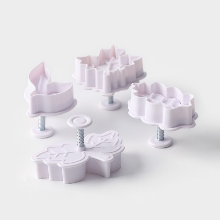 Набор плунжеров кондитерских Доляна &laquo;Листва&raquo;, 4 шт, цвет белый