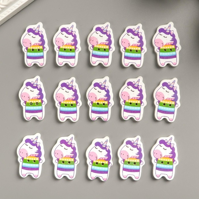 Набор пуговиц для творчества дерево "Единорожка в свитере" набор 15 шт 3,4х2,1 см