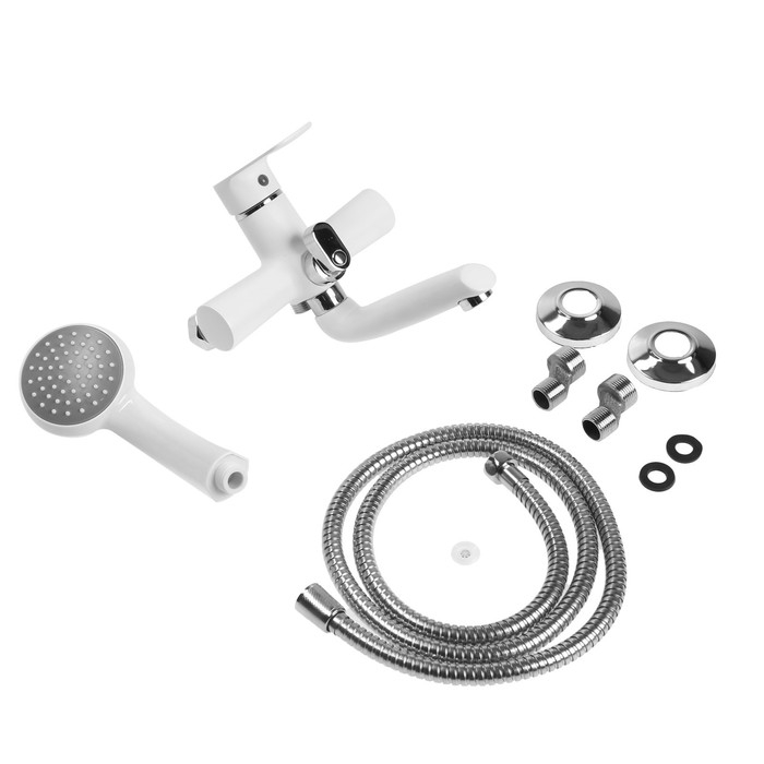 Смеситель для ванны ZEIN Z2746, излив 13 см, картридж 35 мм, с душевым набором, белый Смеситель для ванны ZEIN Z2746, излив 13 см, картридж 35 мм, с душевым набором, белый