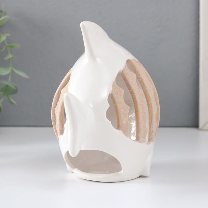 Подсвечник керамика на 1 свечу Подсвечник керамика на 1 свечу "Рыбка с узорами" белый 15,7х8,8х14,3 см