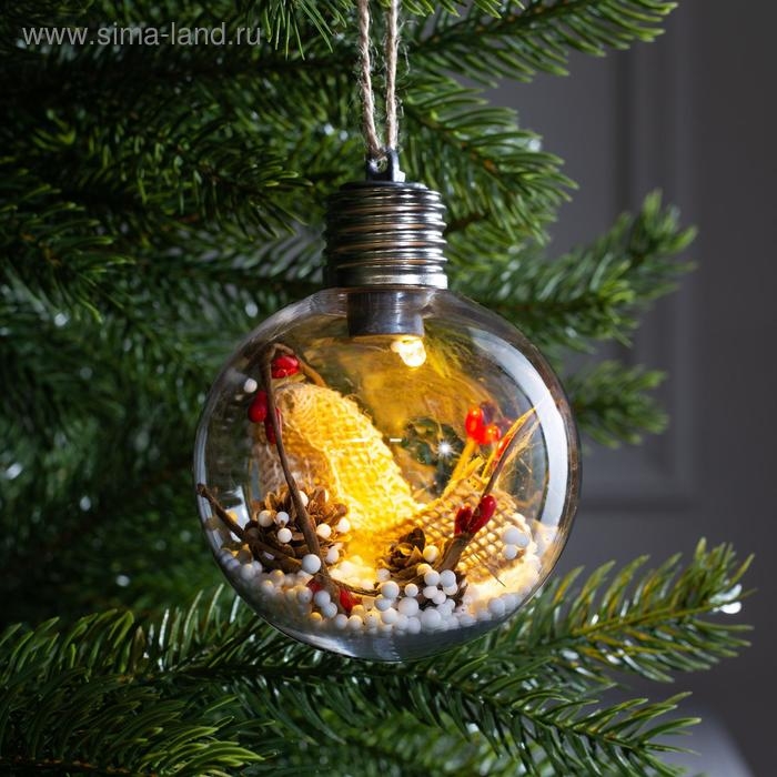 Ёлочный шар «Новый год», батарейки, 1 LED, свечение тёплое белое Ёлочный шар «Новый год», батарейки, 1 LED, свечение тёплое белое