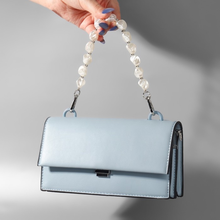 Ручка для сумки, перламутровые бусы, 26 см, цвет белый/серебряный