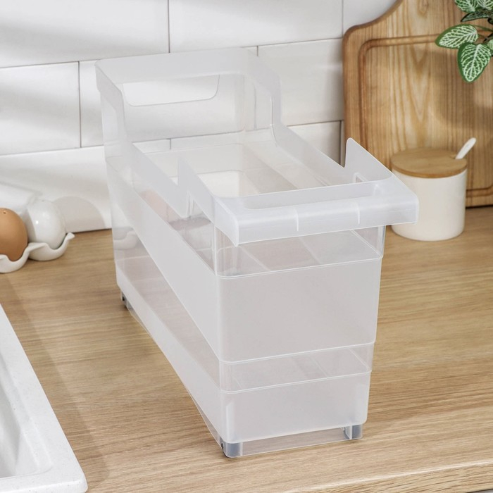 Контейнер хозяйственный с ручкой на колёсиках, 12,5 л, 45×16×25,5 см, прозрачный Контейнер хозяйственный с ручкой на колёсиках, 12,5 л, 45×16×25,5 см, прозрачный