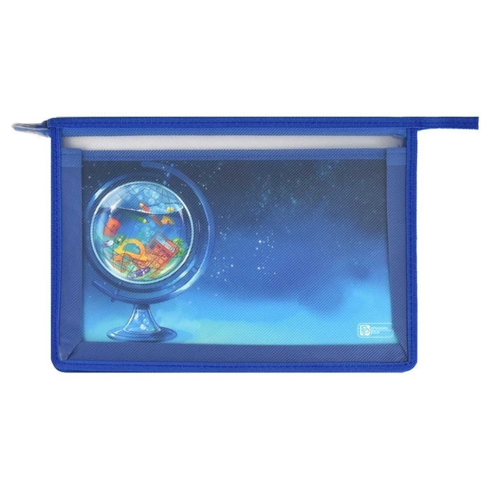 Папка для труда А4, молния сверху, пластиковая, Феникс Папка для труда А4, молния сверху, пластиковая, Феникс "Глобус" голубая