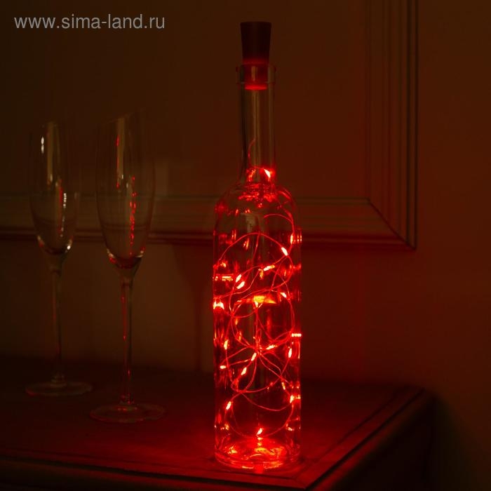 Гирлянда «Нить» 2 м роса с пробкой, IP20, серебристая нить, 20 LED, свечение красное, LR44х3 Гирлянда «Нить» 2 м роса с пробкой, IP20, серебристая нить, 20 LED, свечение красное, LR44х3