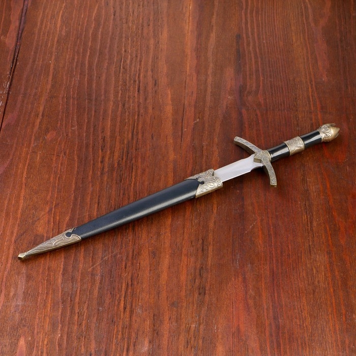 Кортик, рукоять черная со вставкой из бронзы, металл, пластик, 35 см Кортик, рукоять черная со вставкой из бронзы, металл, пластик, 35 см