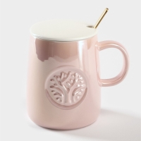 Кружка керамическая с ложкой «Древо», 380 мл, цвет розовый Кружка керамическая с ложкой «Древо», 380 мл, цвет розовый